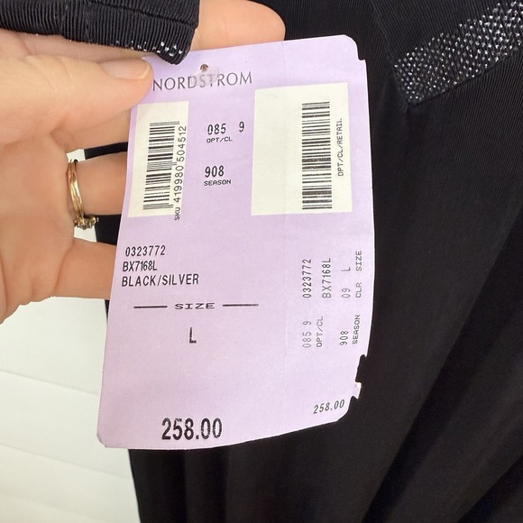 NEW VTG TADASHI Shoji Jersey Maxi Dress Evening Gown Metallic Silver Women Large - Picture 6 of 14